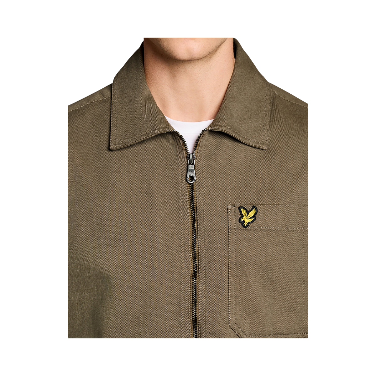 Enzyme Wash Zip Through Overshirt - Khaki Ash