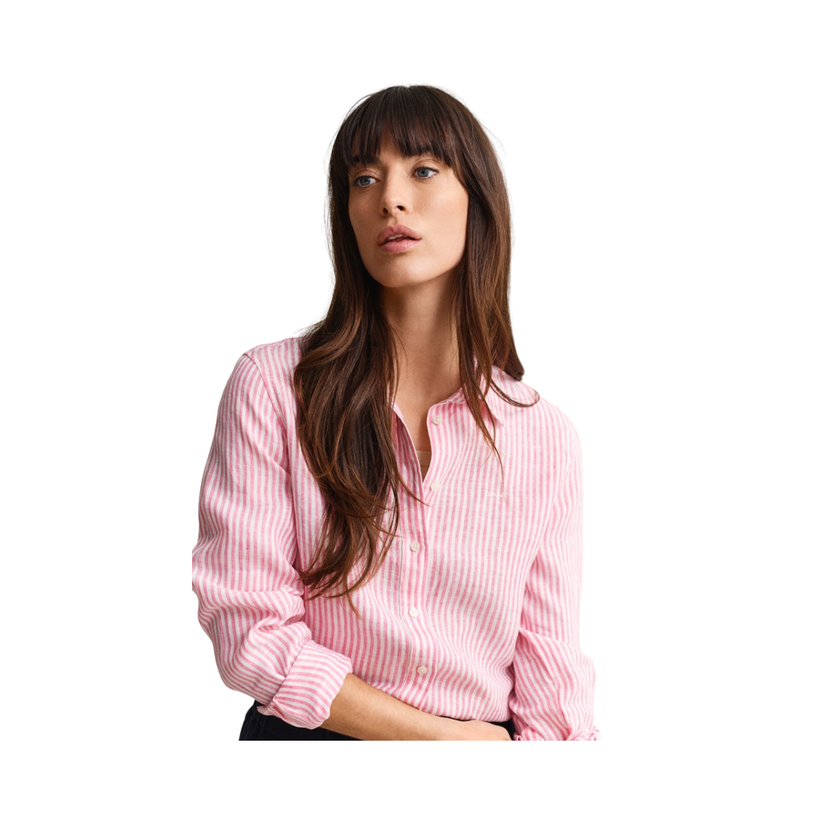 Striped Linen LS Shirt - Bright Fuschia