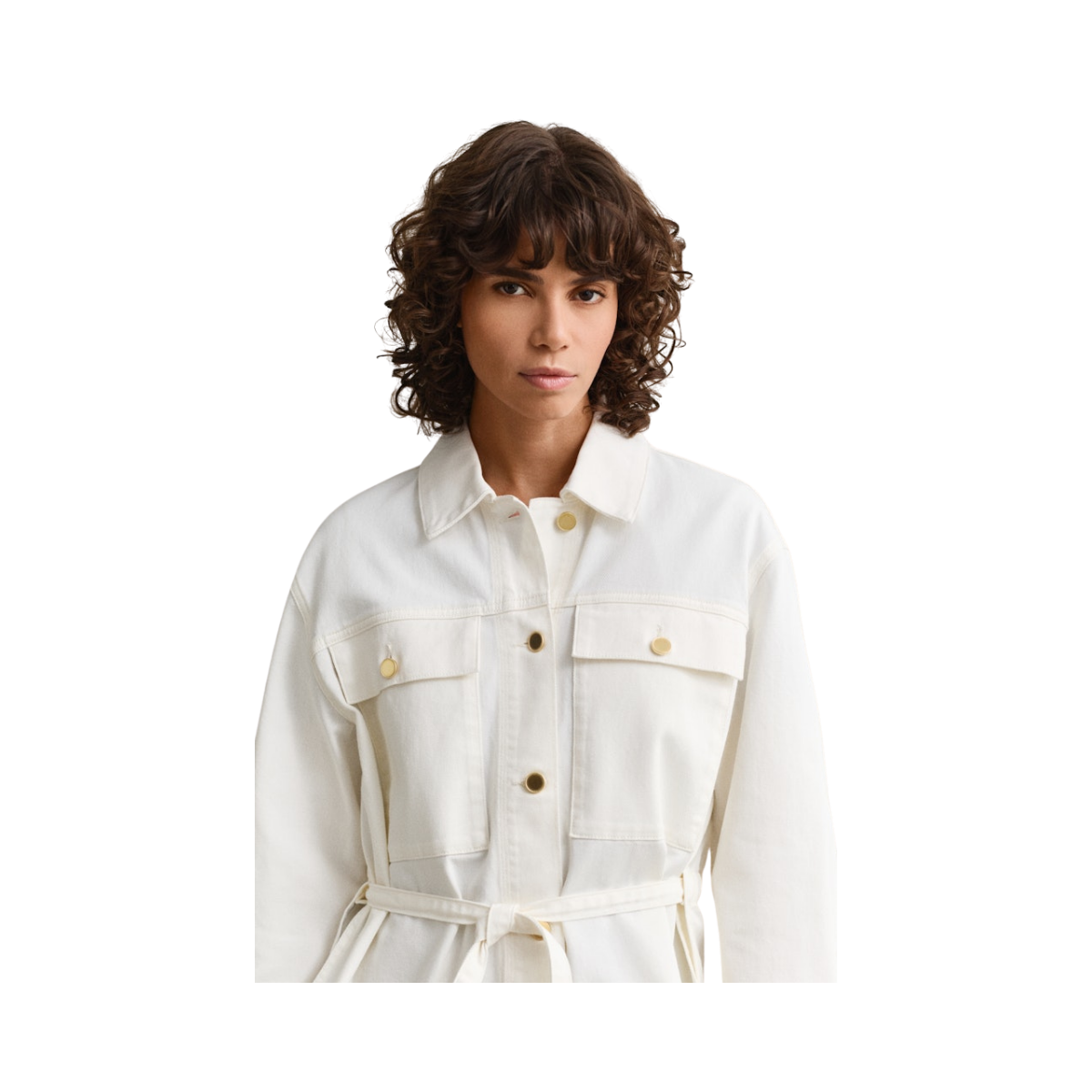 Denim Jacket With Tie Detail - Eggshell