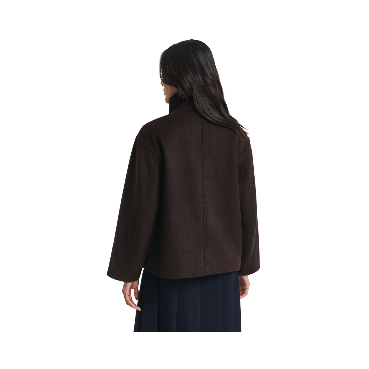 Short Wool Jacket With Zip - Deep Brown