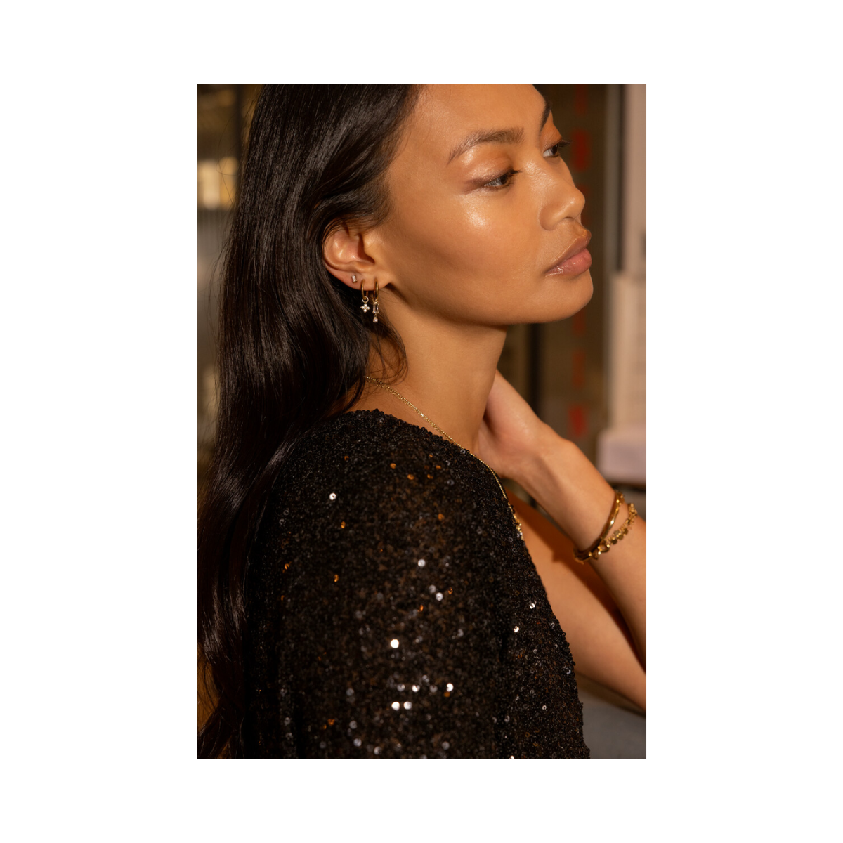 Earstud square strass - Gold