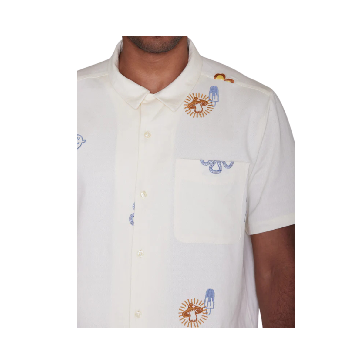 Box Fit Short Sleeve Shirt With Embroidery - Egret