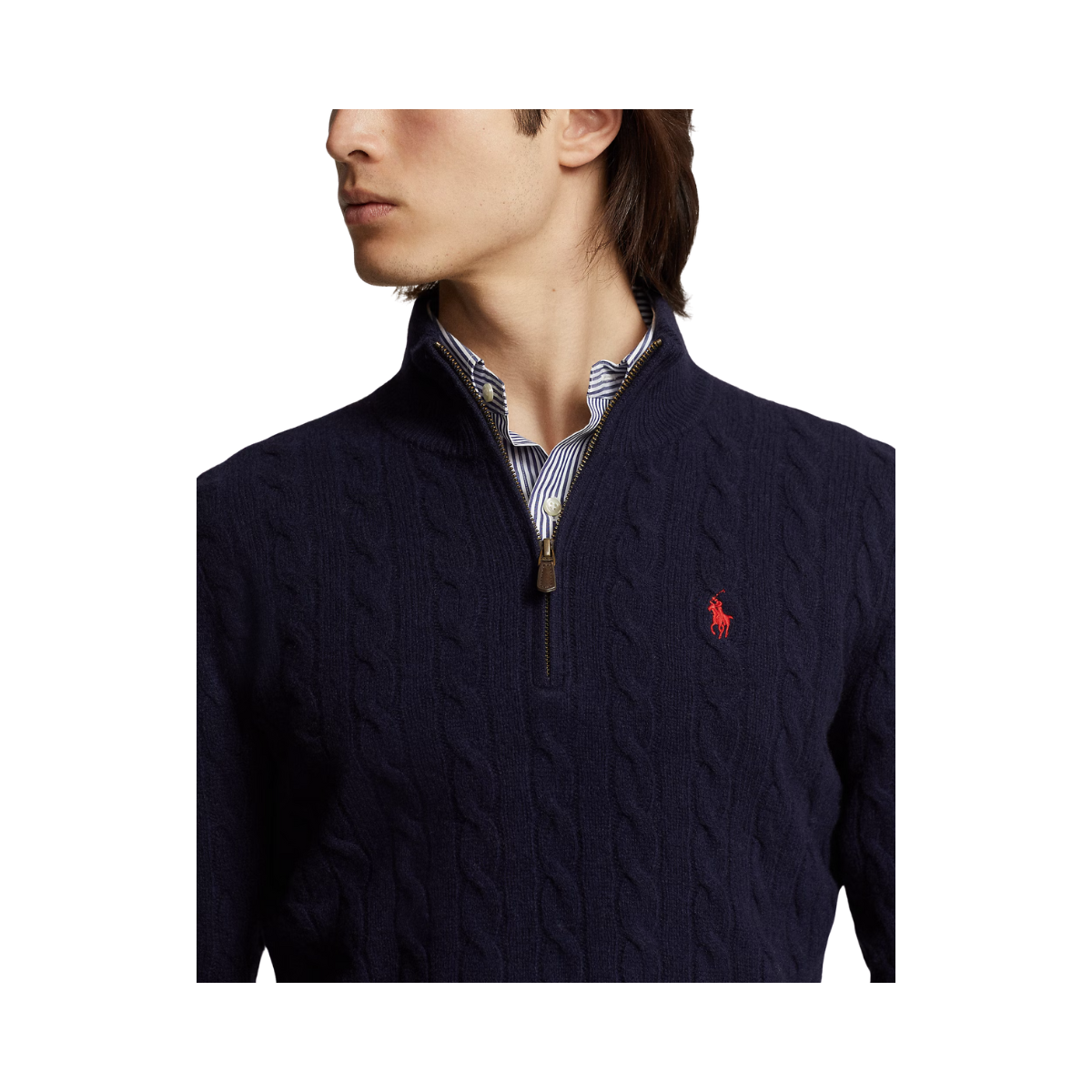 Cable-Knit Wool-Cashmere Zip Sweater - Rustic Navy