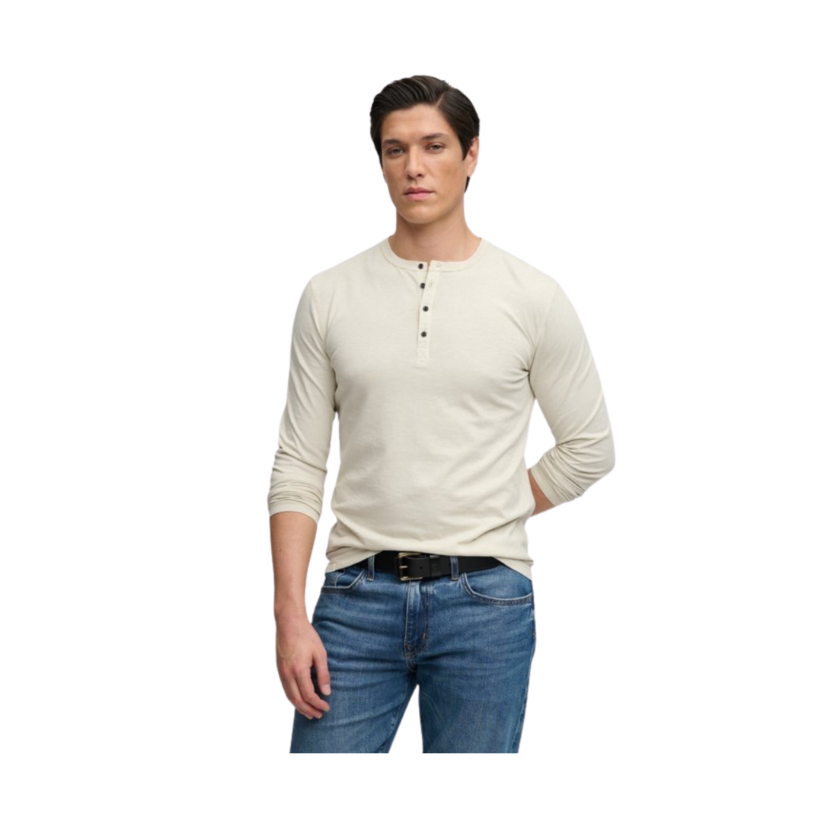 Slub LS Jersey Grandad Top - Rainy Day Grey