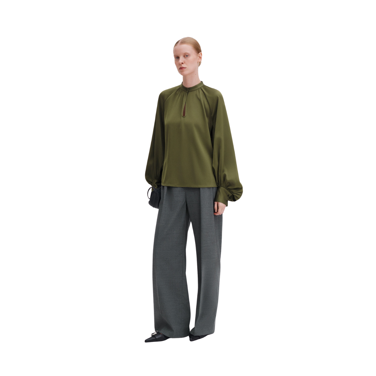 Stand Collar Blouse - Laurel Green