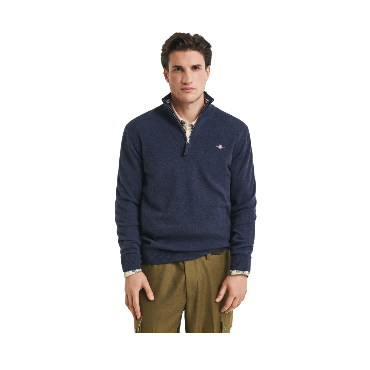 Superfine Lambswool Half Zip - Dark Navy Melange