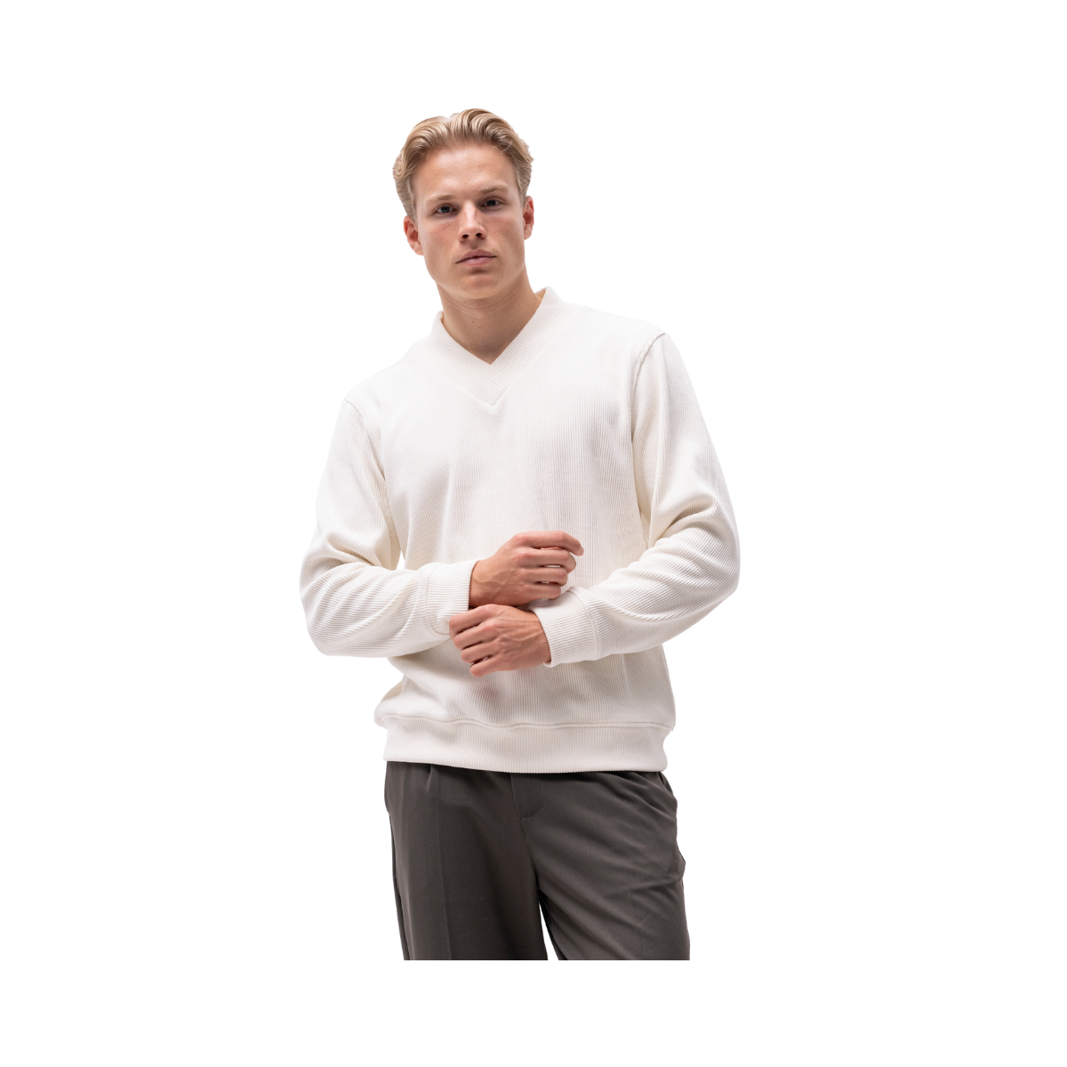 Nathan V-Neck Sweat - Offwhite