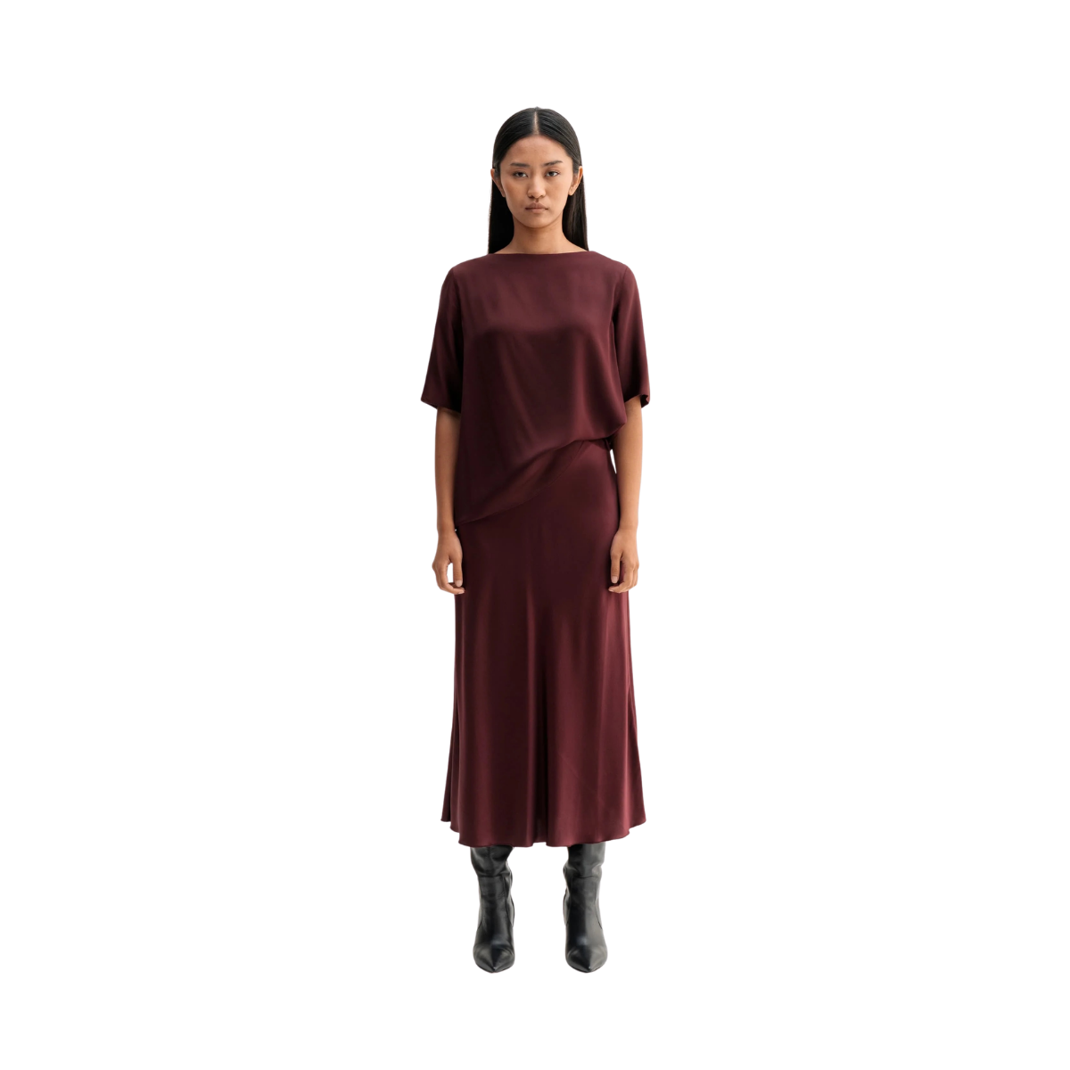 Hana Satin Skirt - Burgundy
