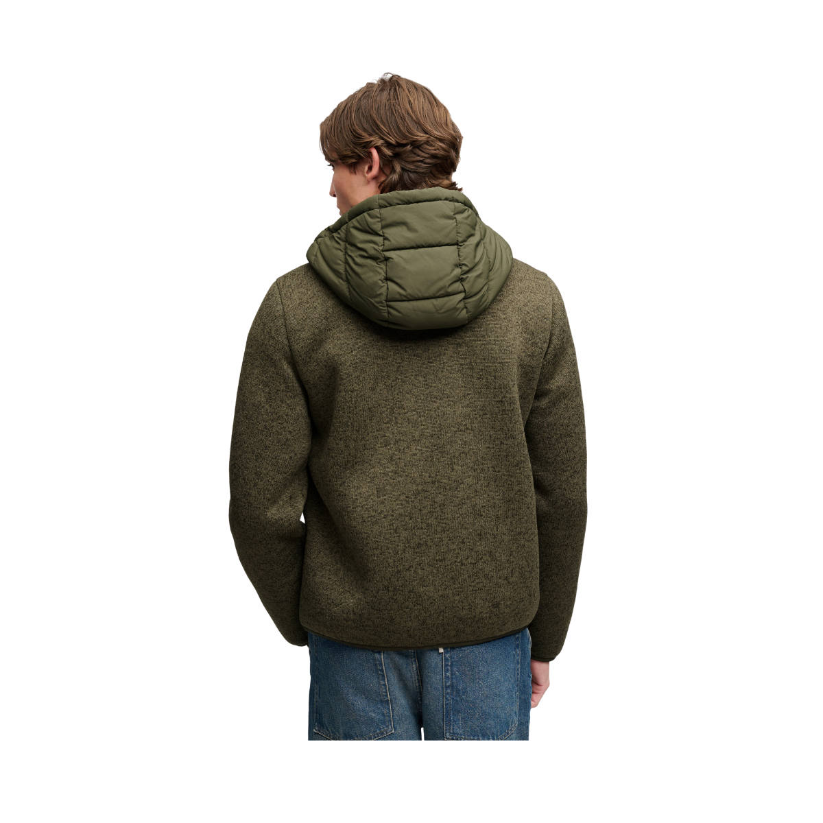 Hooded Storm Knit Hybrid Jkt - Khaki Green Marl