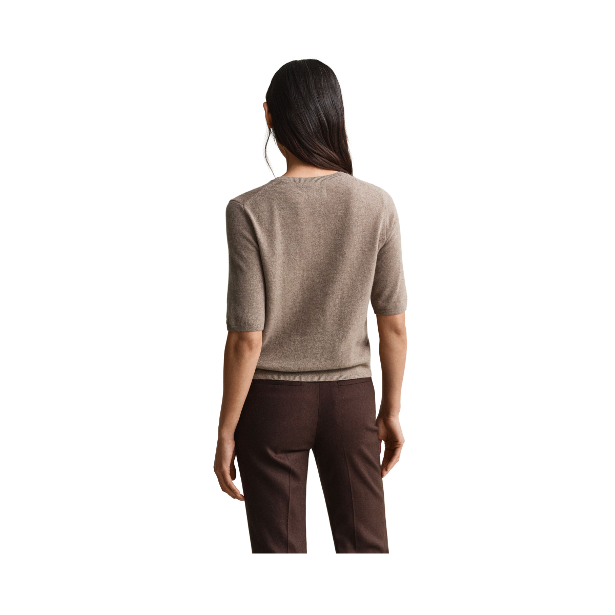 Cashmere Blend C-Neck Cardigan SS - Dk. Sand Melange