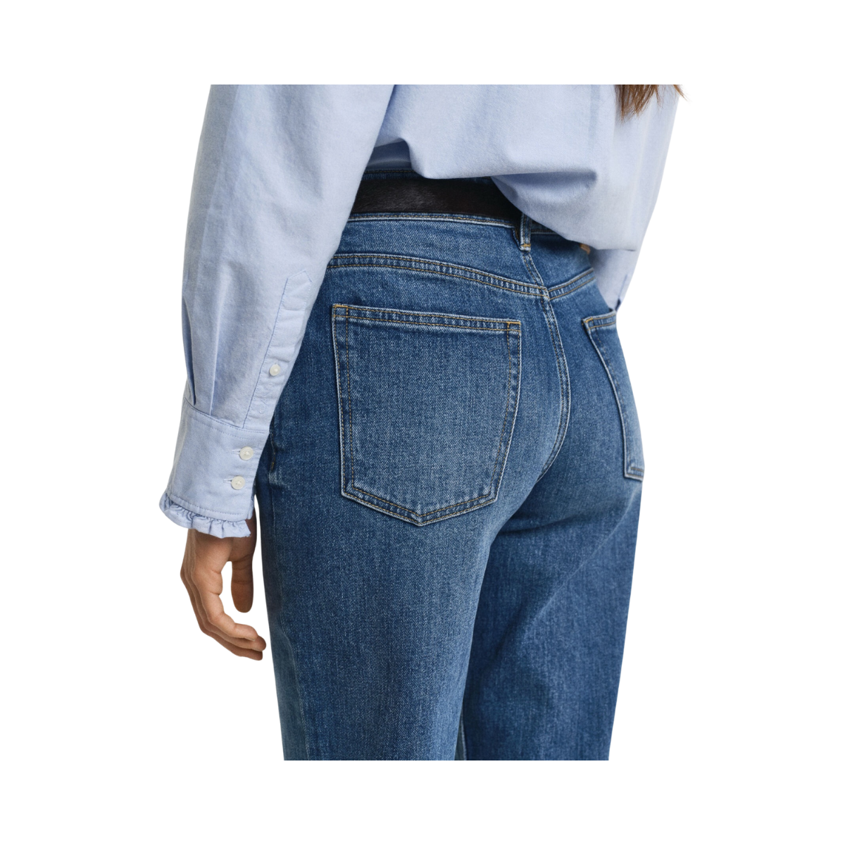 Straight Stretch Jeans - Mid Blue Broken In