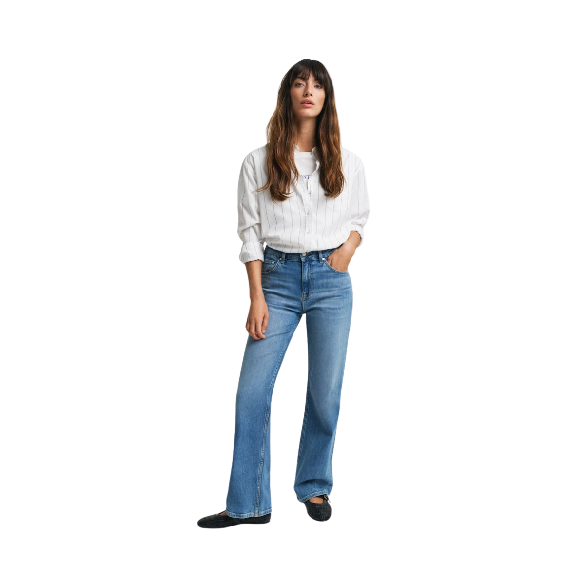 SLIM FLARE JEANS - 982 SEMI LIGHT BLUE BROKEN IN