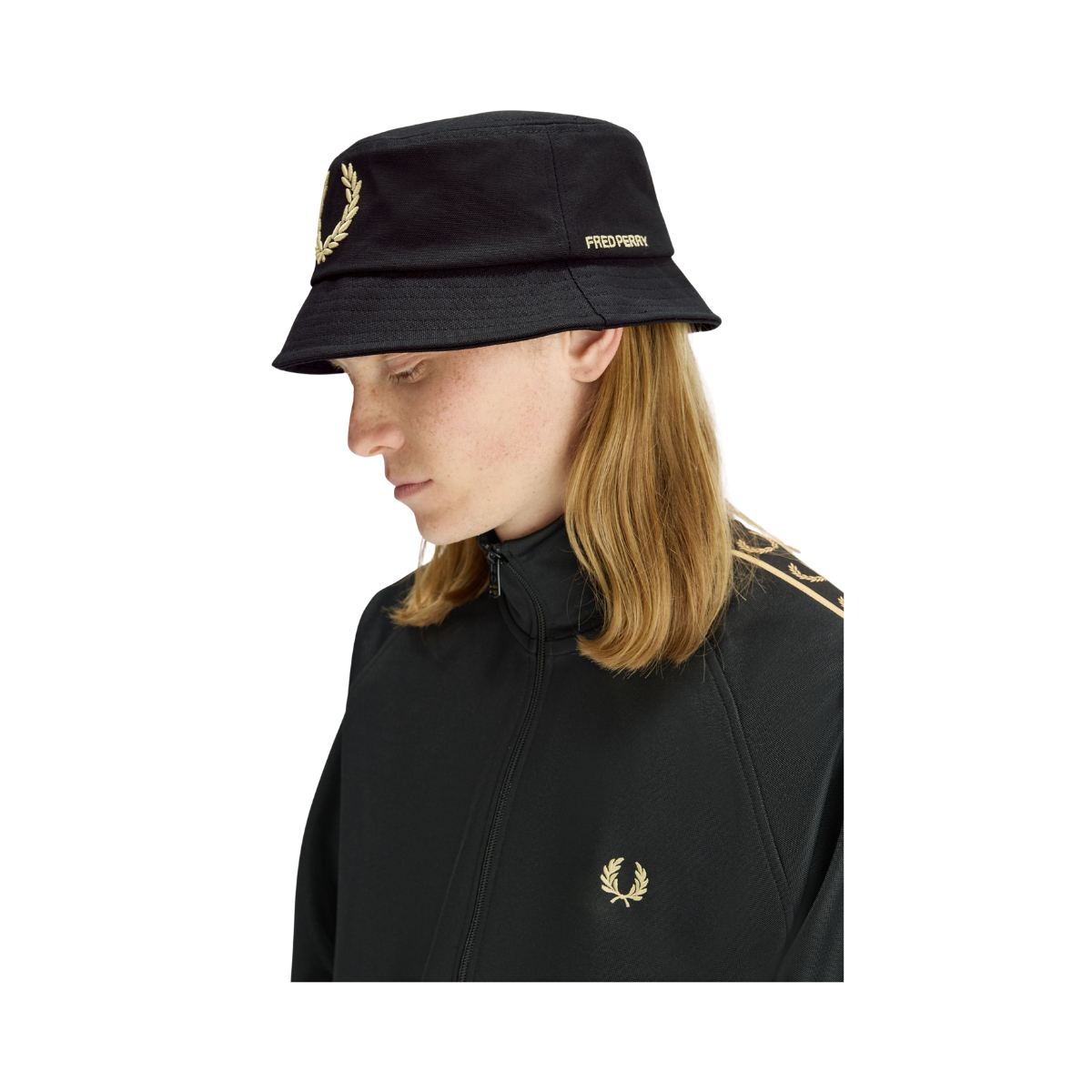 Bold Branding Canvas Buckethat - Black/Champagne