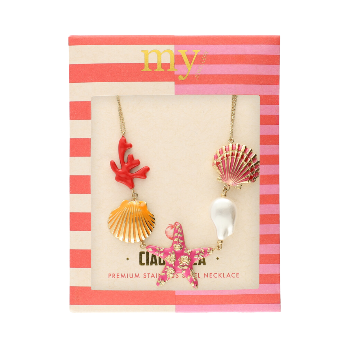 Ciao Necklace with Shells and Pearl - Gold