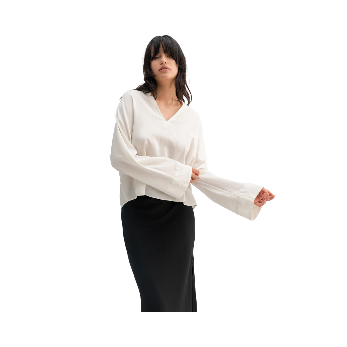Nina V-Neck Wool Blouse - Off-White