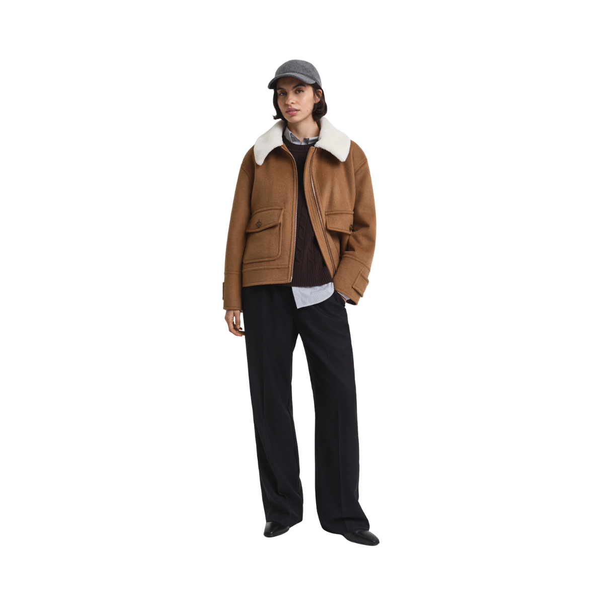 Lambswool Cable C-Neck - Deep Brown