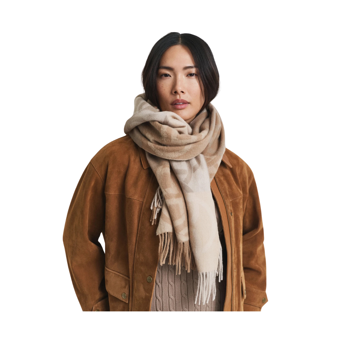 Monogram Wool Scarf - 213 Warm Khaki