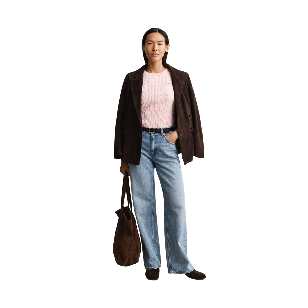 STRETCH COTTON CABLE SS C-NECK - Apricot Pink