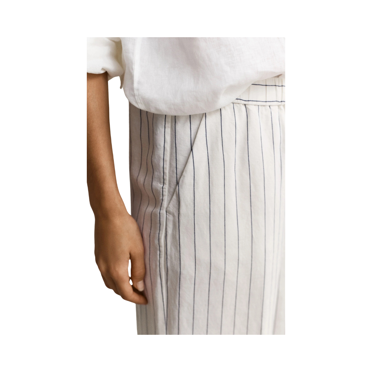 Striped Linen Blend Pull On Pants - Eggshell