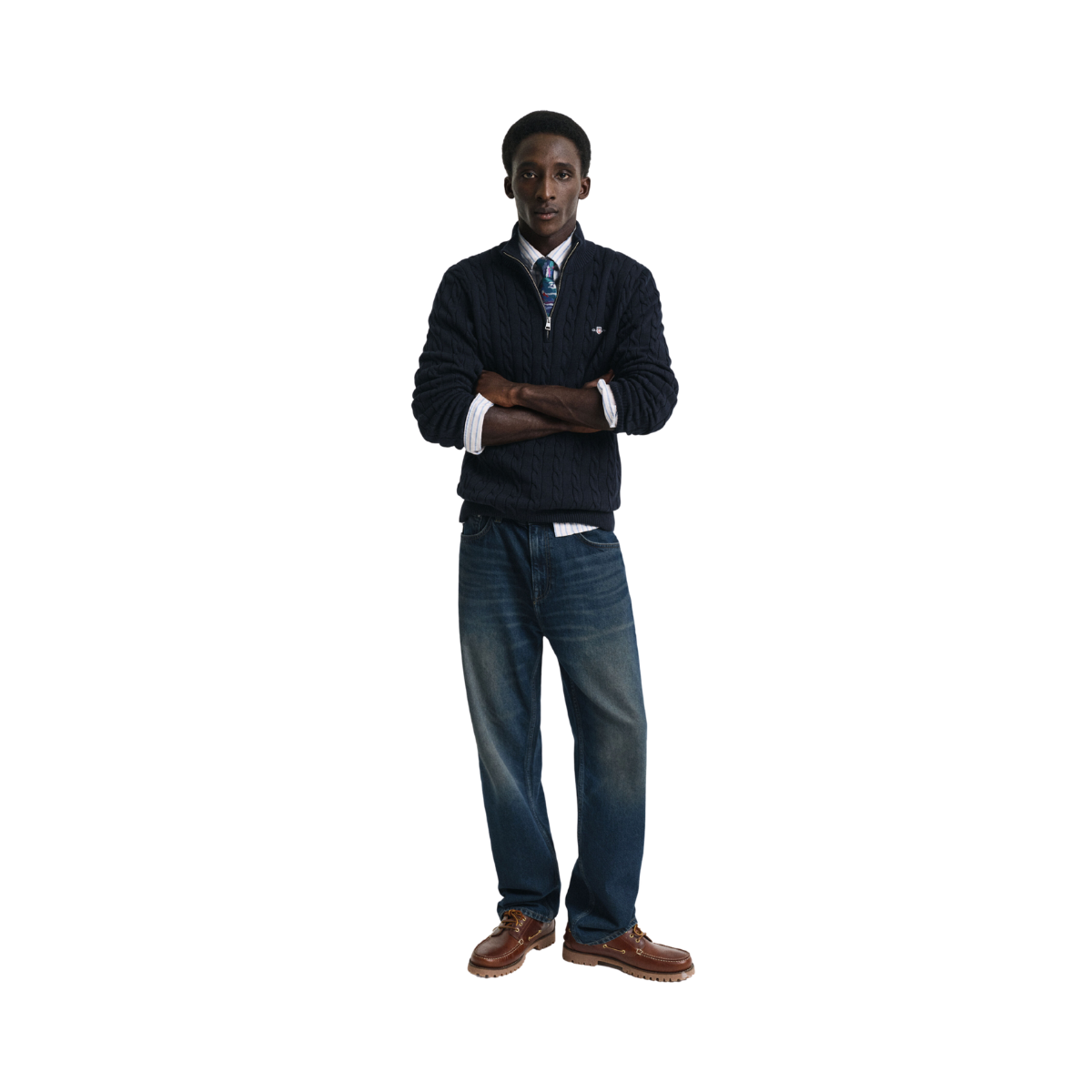 Cotton Cable Half Zip - Evening Blue