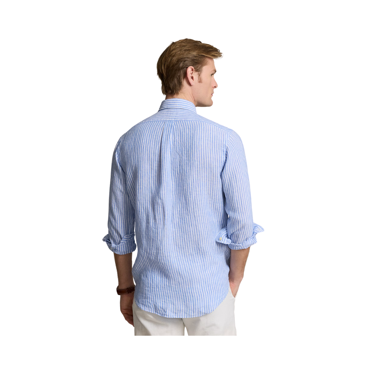 Long Sleeve Linen Shirt - Blue/White