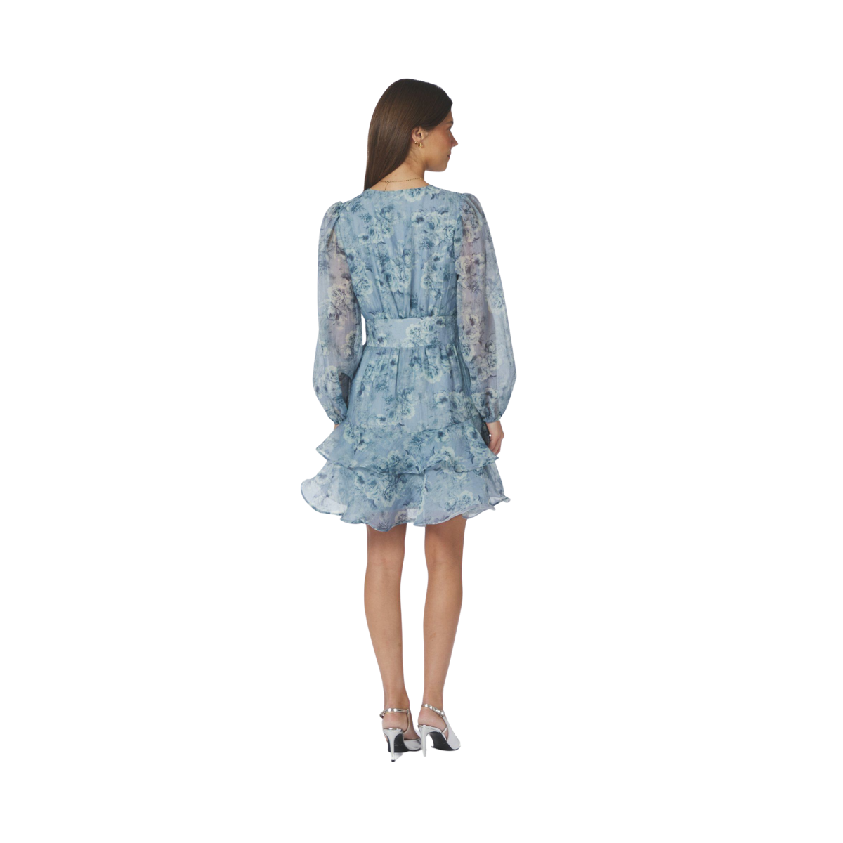 Mabella Crepe Print Dress - Dusty Blue