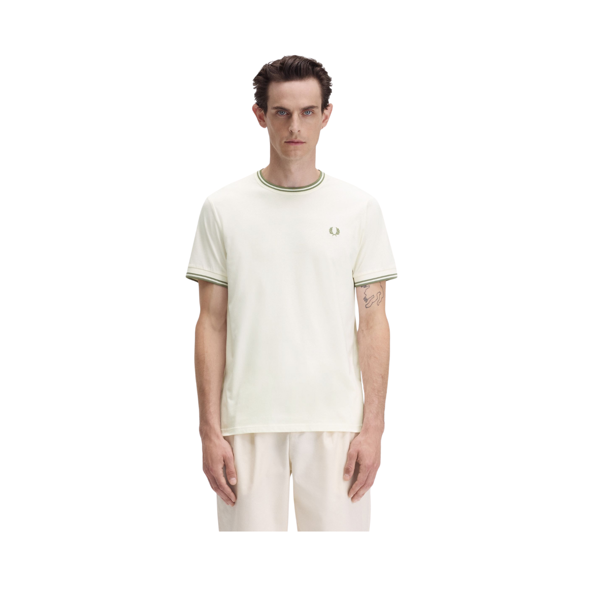 Twin Tipped T-Shirt - Light Ecru/Olive Mint