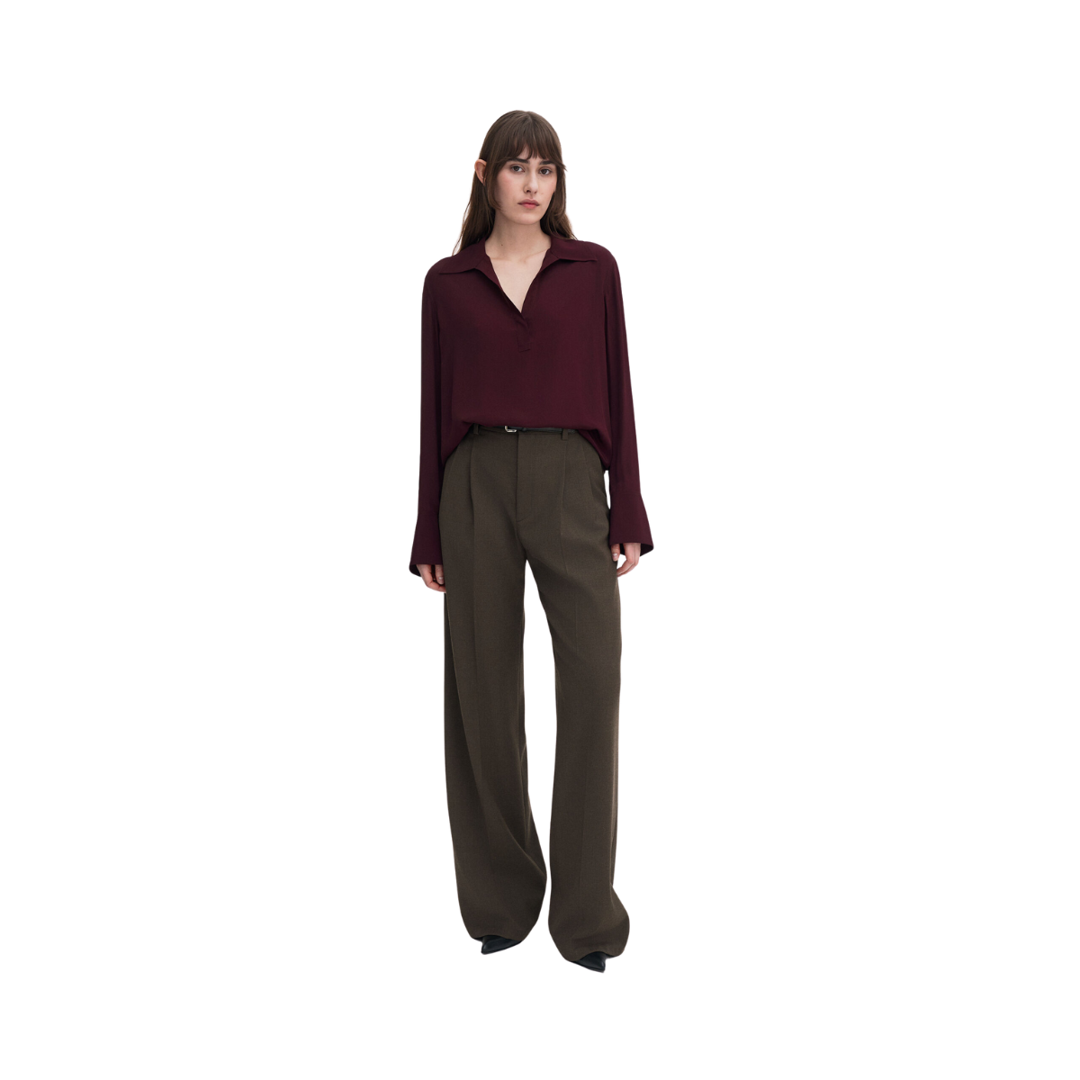 Half Placket Blouse - Dark Burgundy