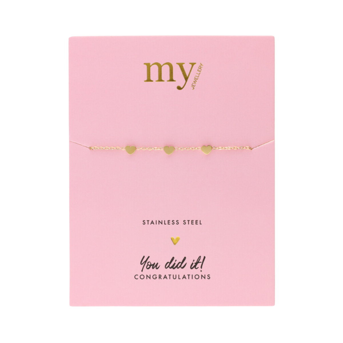 Bracelet With Three Hearts Graduation - Gold