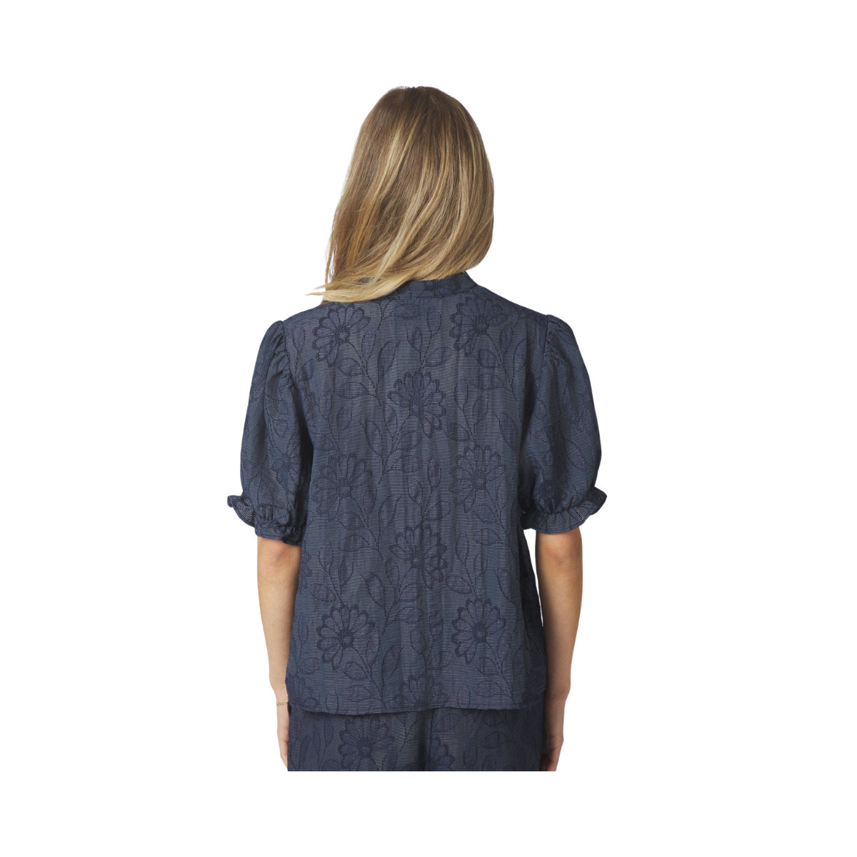 Zika Flower Stripe Blouse - Dark Blue