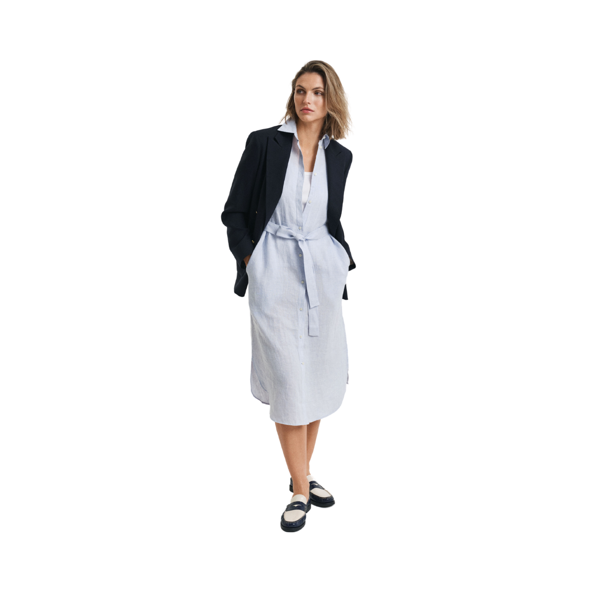 Reg Linen SS Shirt Dress - Light Blue