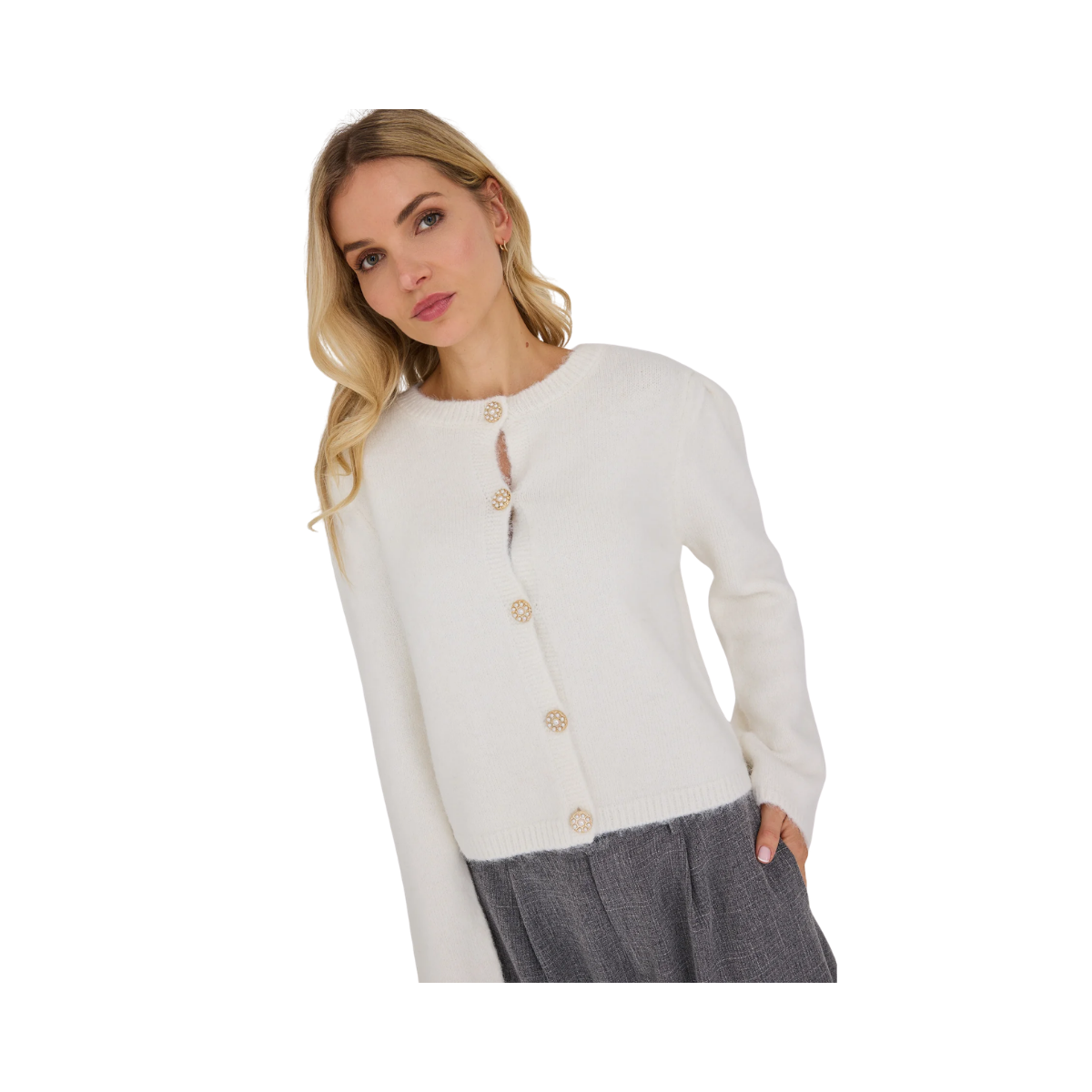 Lissi L/S Knit Cardigan - White