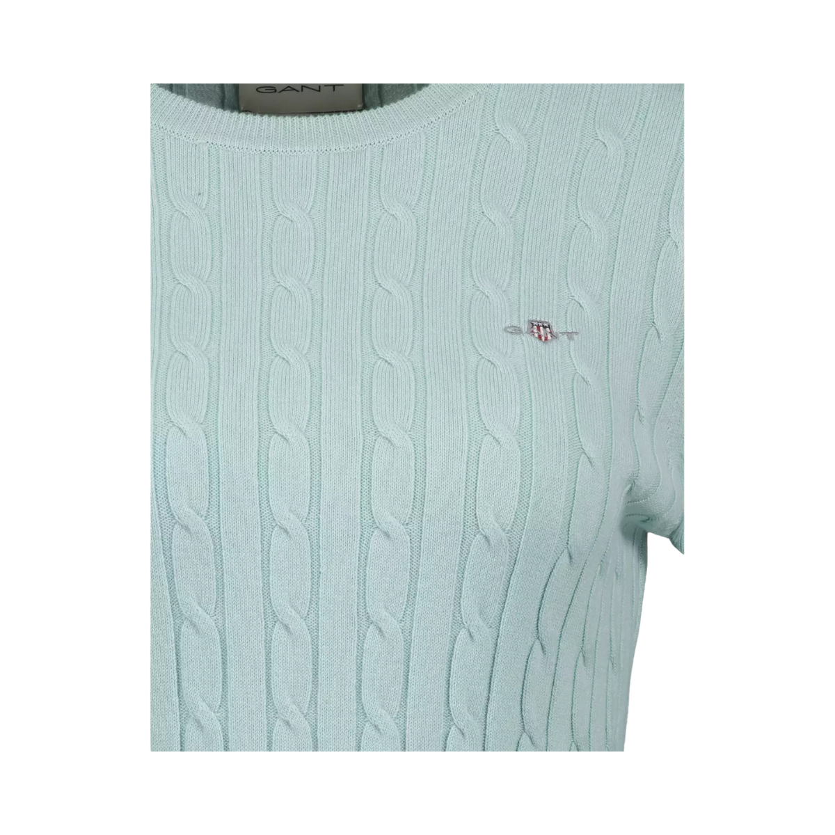 Stretch Cotton Cable C-Neck - 355 Faded Mint