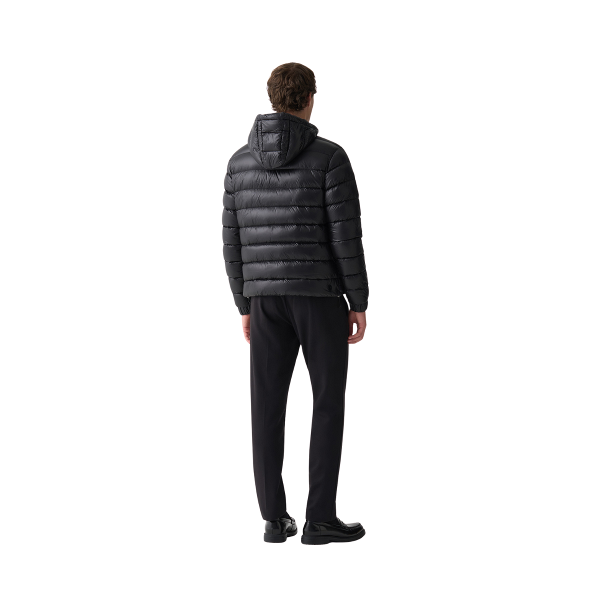 Mens Glossy Hooded Down Jacket - Black