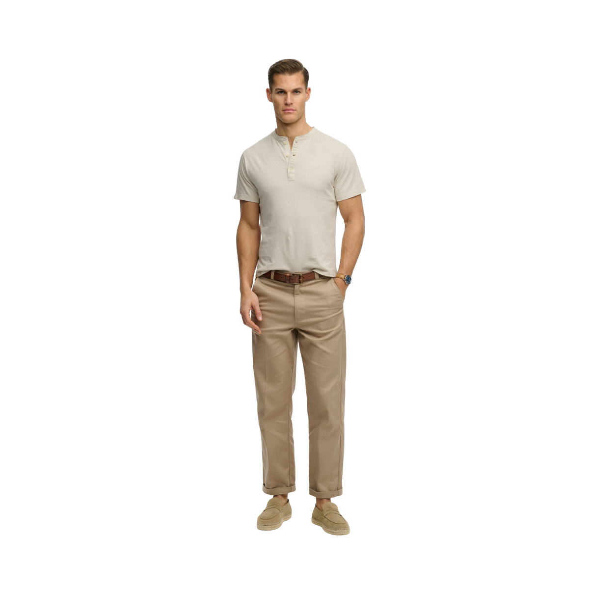 Classic Cotton Lin Ss Grandad - Natural Ecru