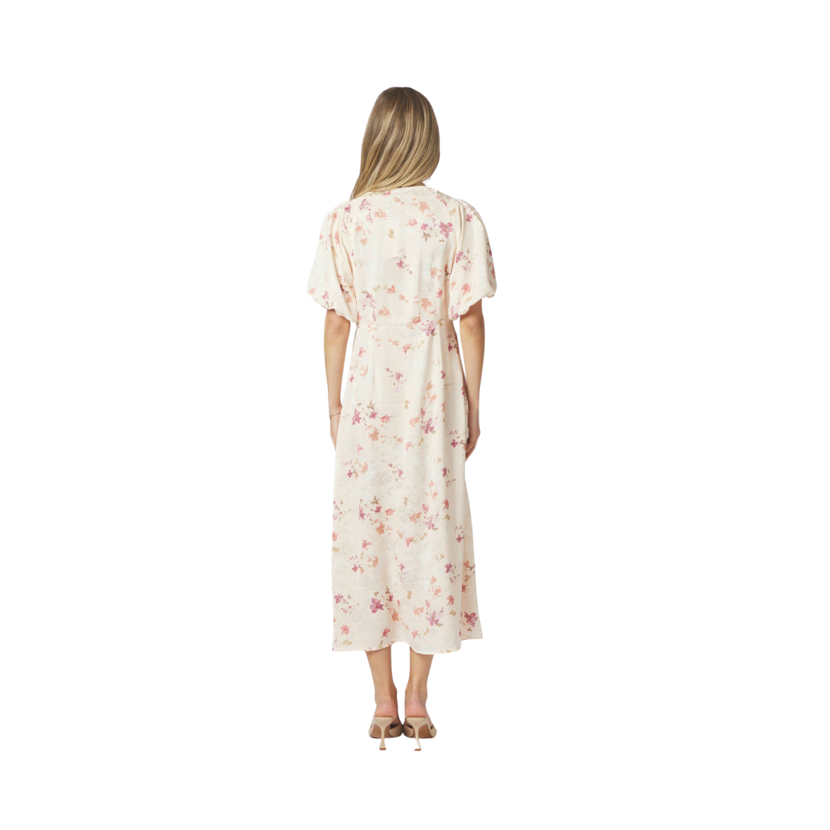 Illana Sateen Print Dress - Creme