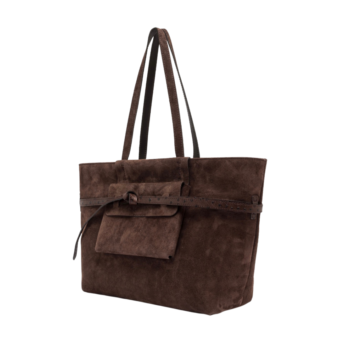 Belty Suede Shopper Bag - Moka