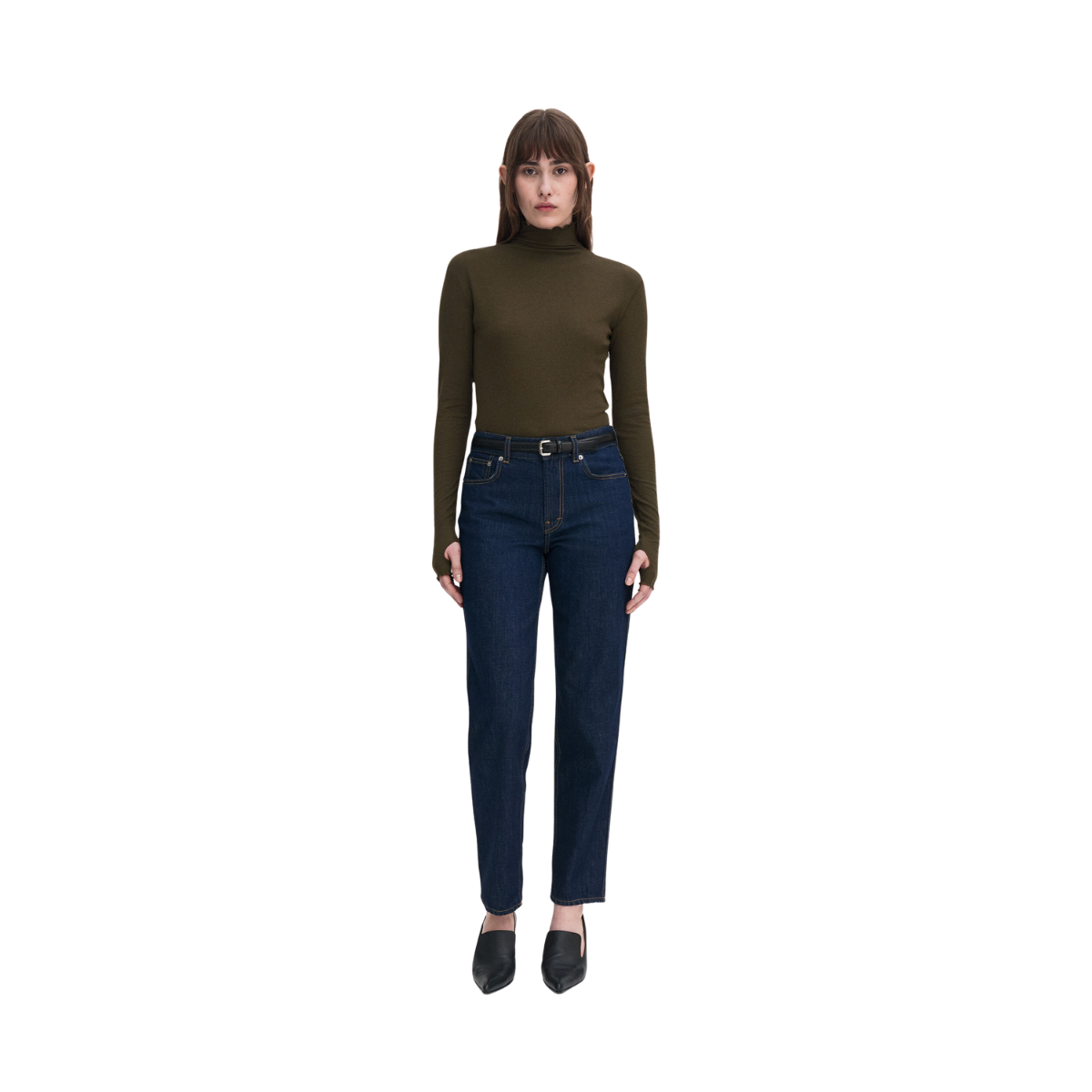 Rib Mock Neck Top - Dark Khaki Green