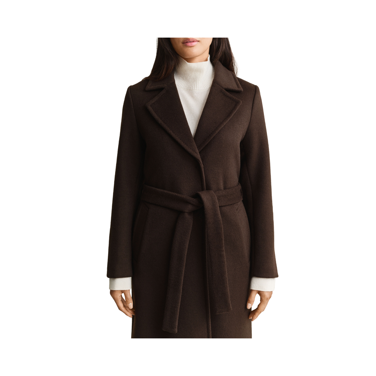 Belted Wool Blend Coat - Deep Brown