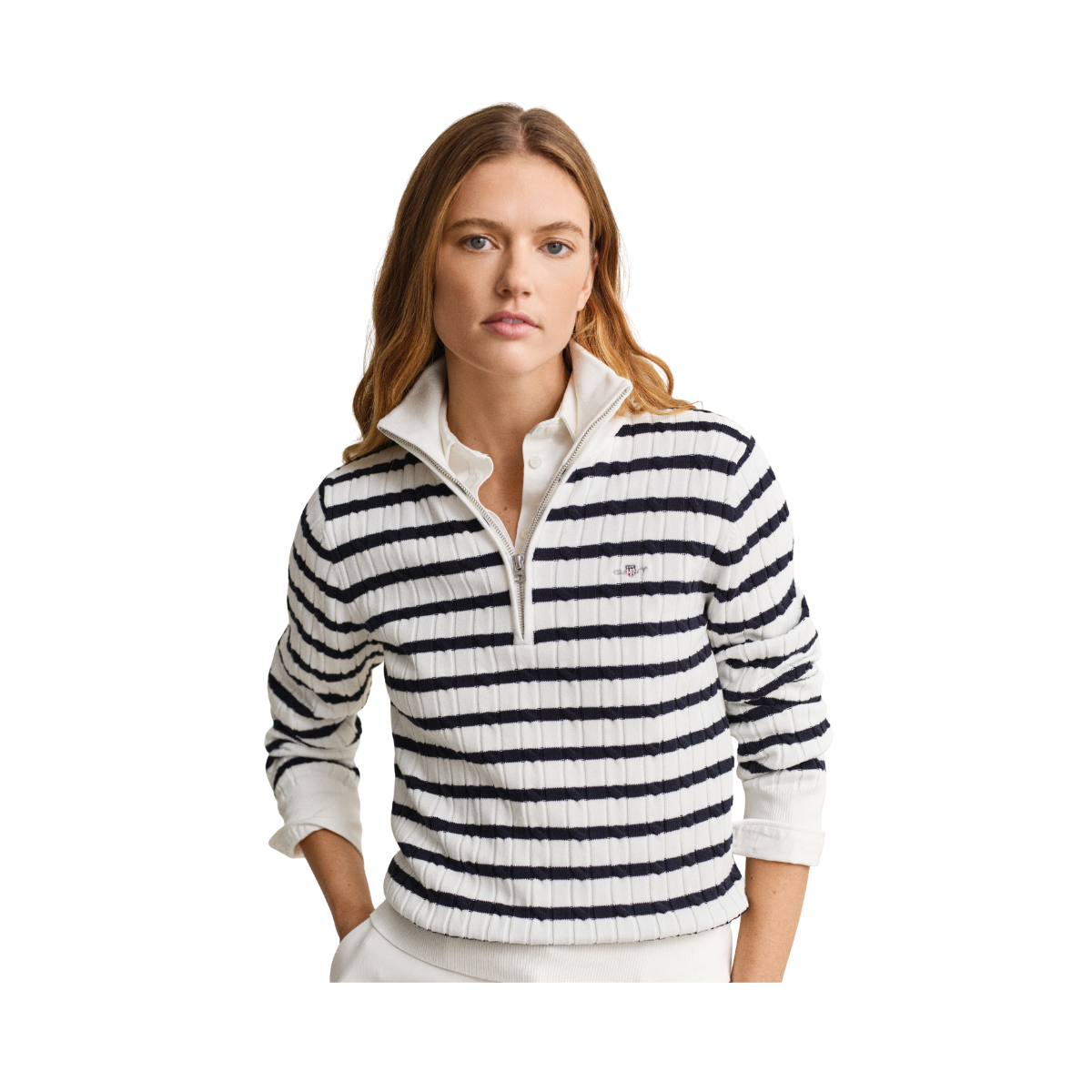 Stretch Cotton Cable Stripe Hz - 113 Eggshell