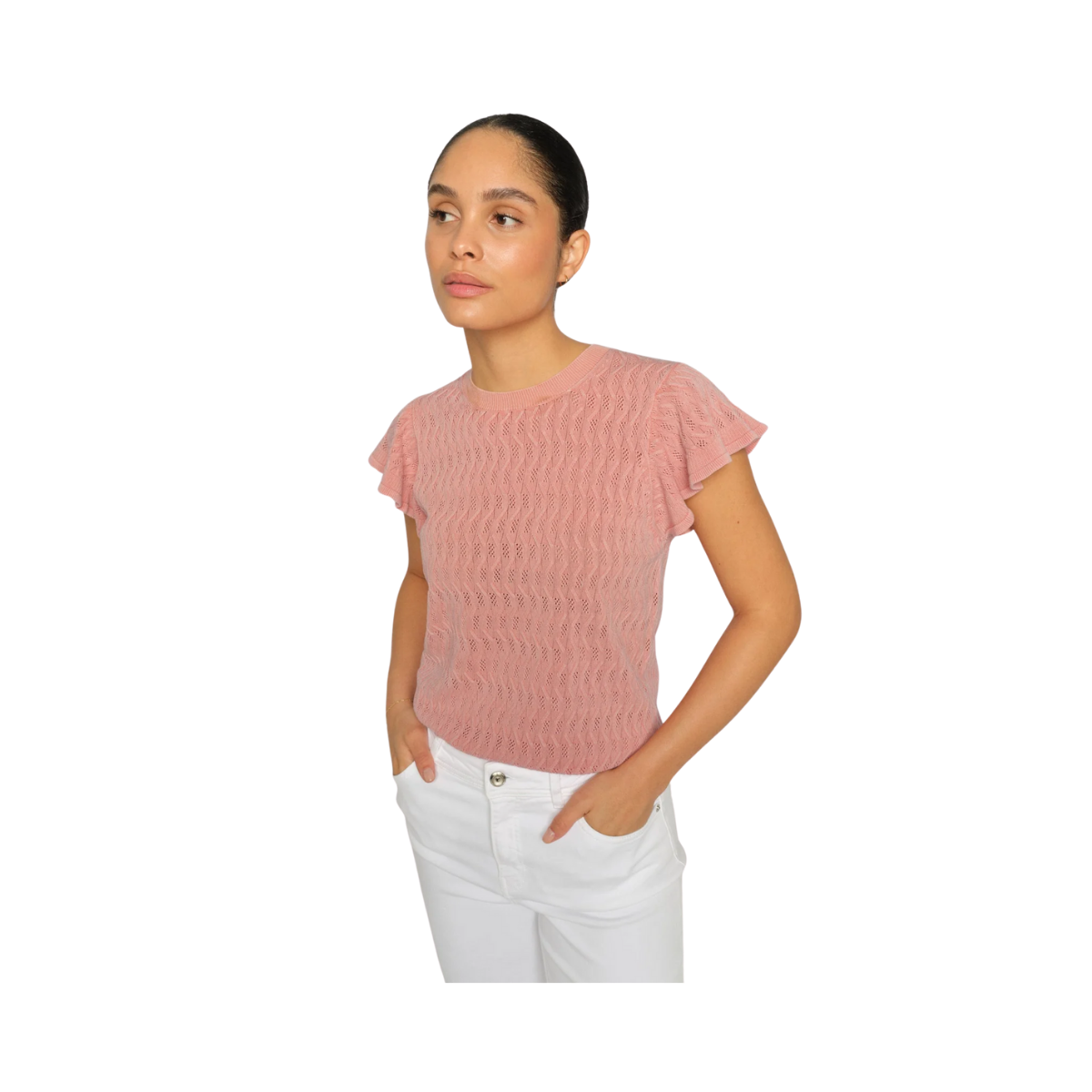 MMGanna Pattern O-Neck Knit Top - Peachy