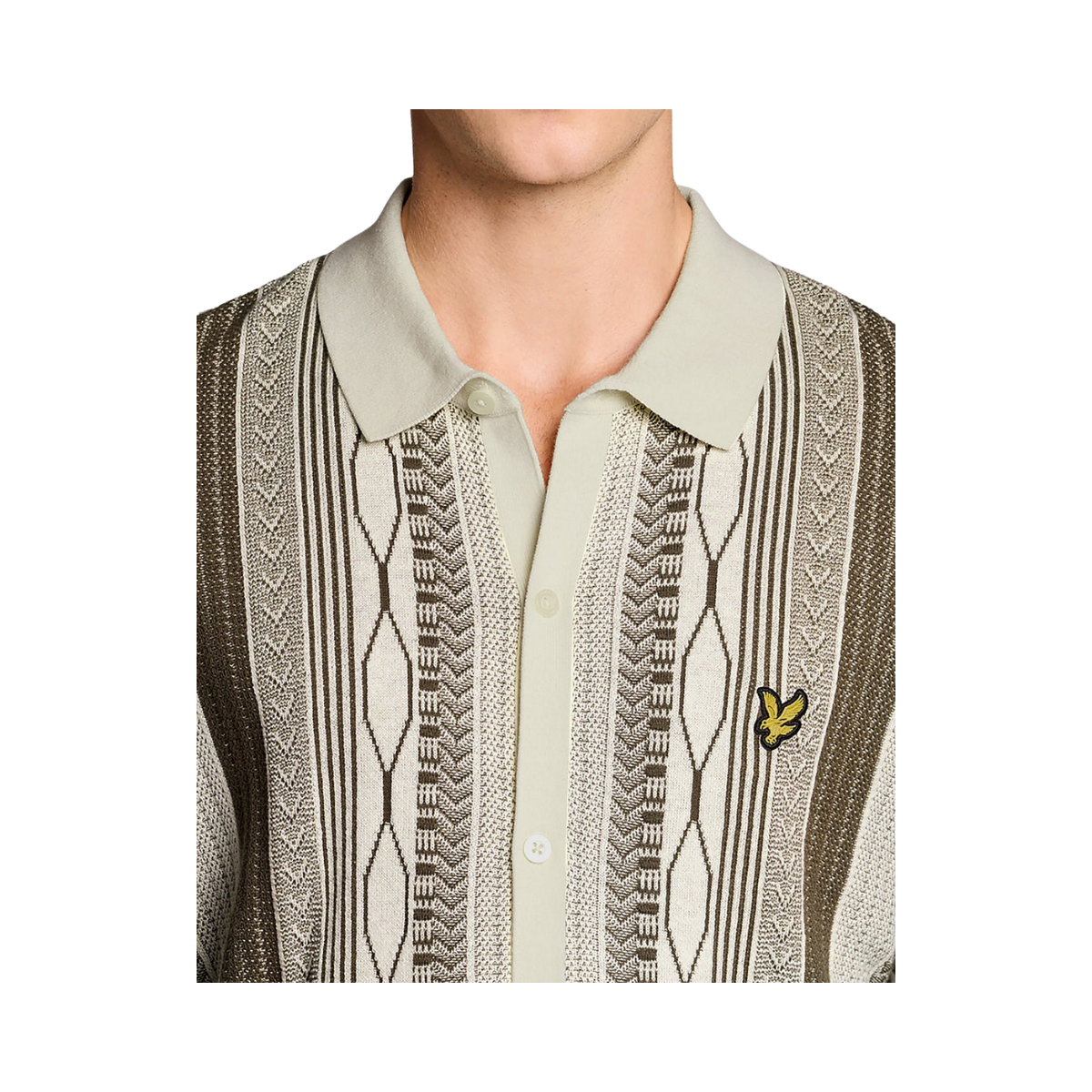 Brocade Jacquard Short Sleeve Knitted Shirt - Ice Cream / Khaki Ash