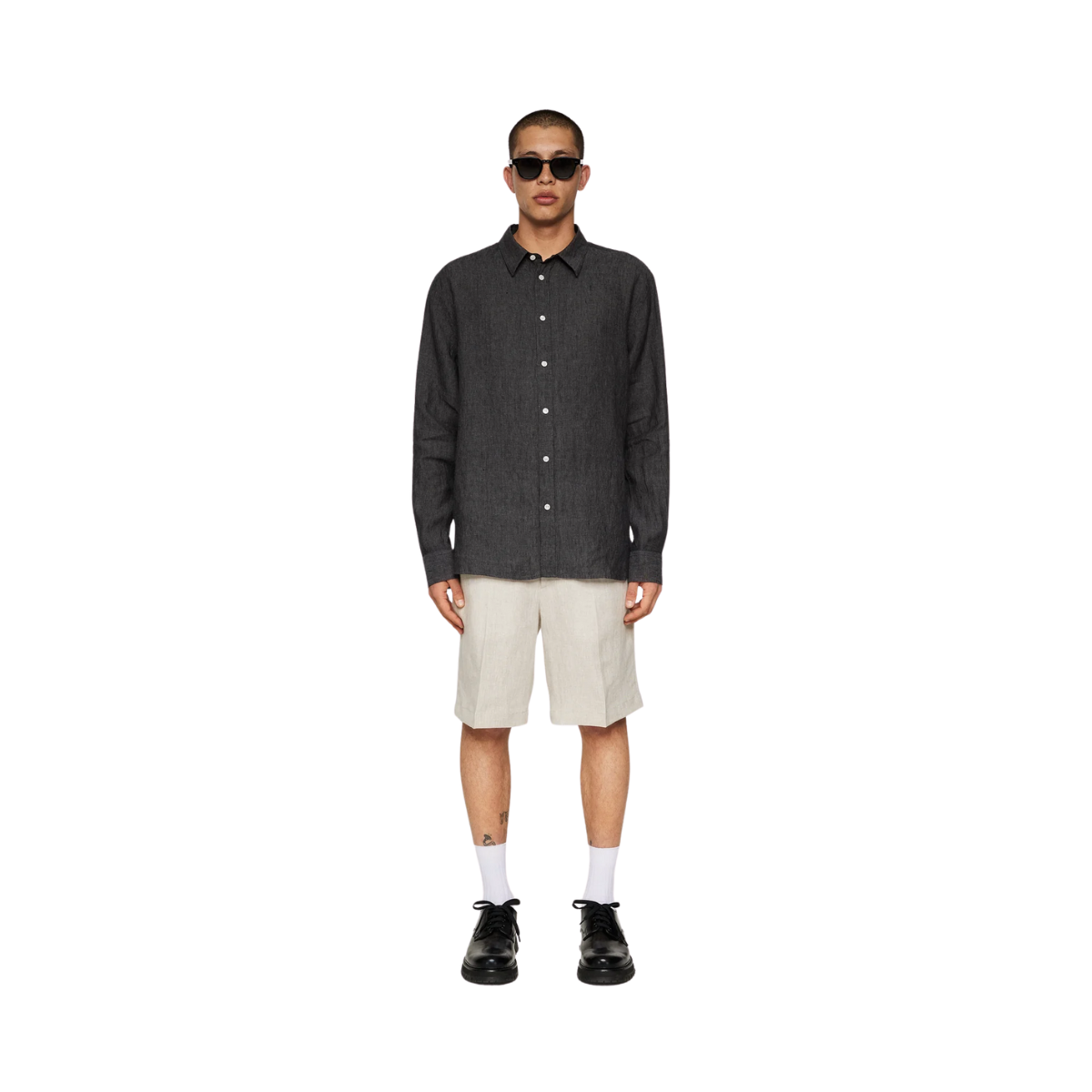 Reg LS Linen Melange Shirt - Black