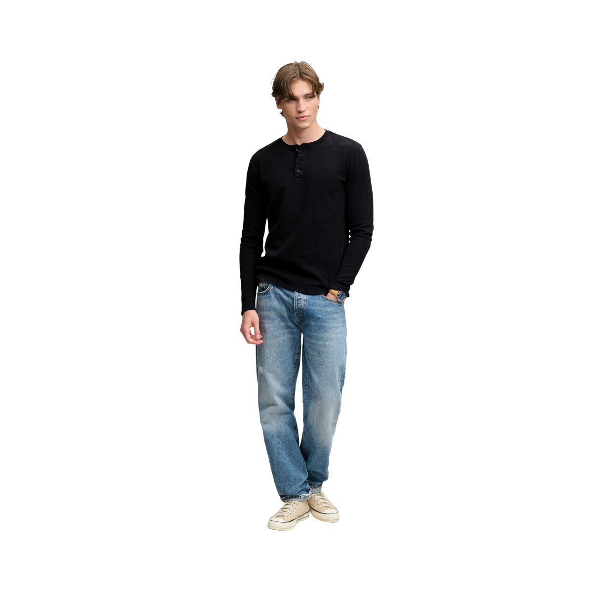 Waffle Long Sleeve Henley Top - French Blue