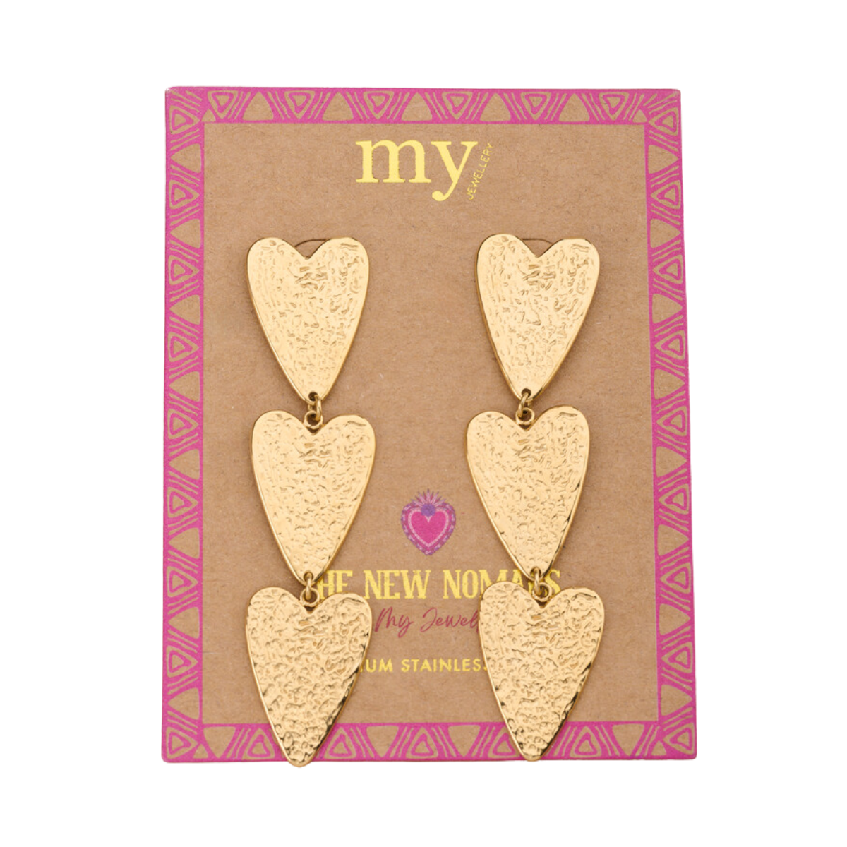 Earrings stmt 3 hearts - Gold