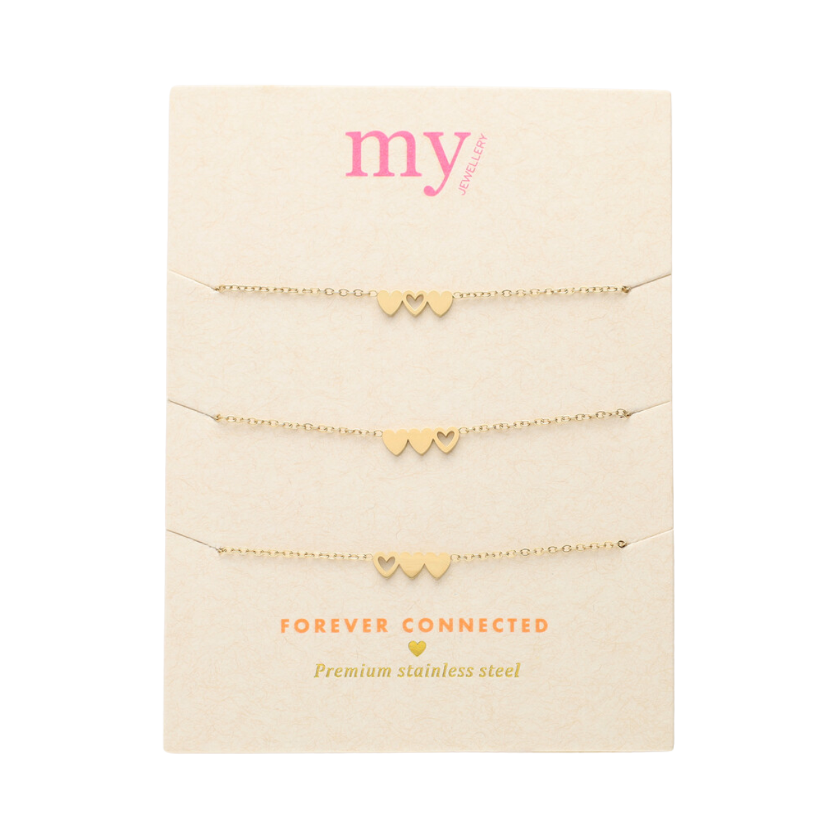 Bracelet Set 3 Hearts - Gold