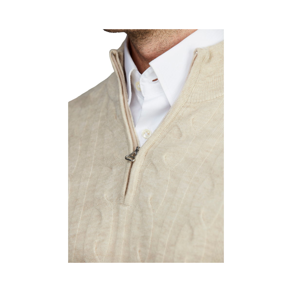 Geelong Half Zip Cable Knit - Irish White