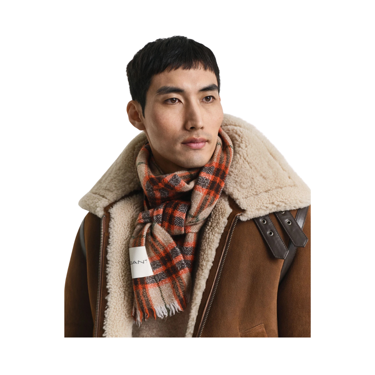Wool Herringbone Checked Scarf - 845 Deep Orange