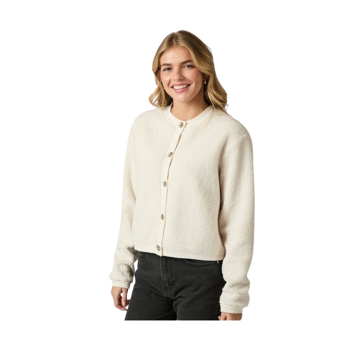 Limo Fluffy Knit Cardigan - 122 Creme