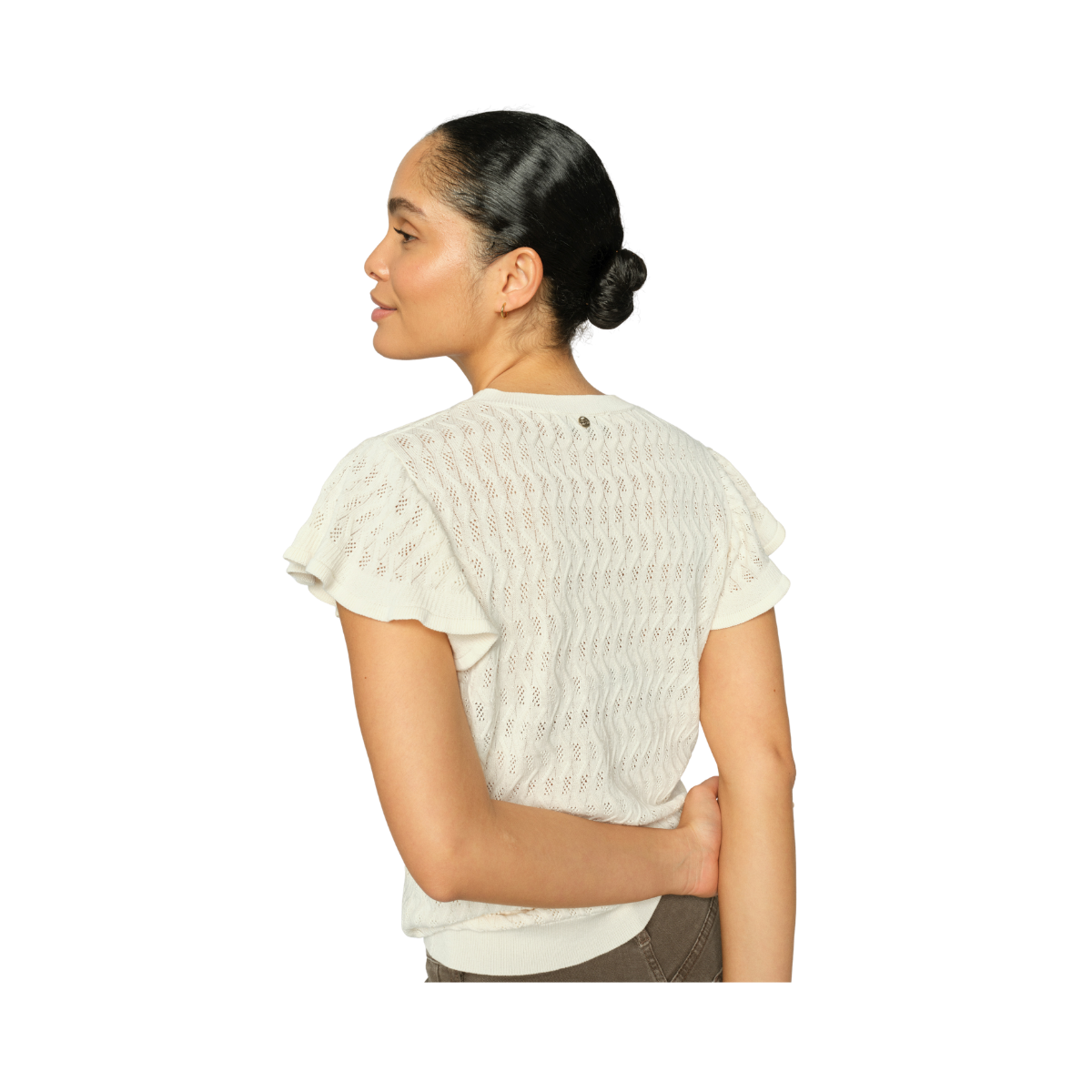 MMGanna Pattern O-Neck Knit Top - Ecru